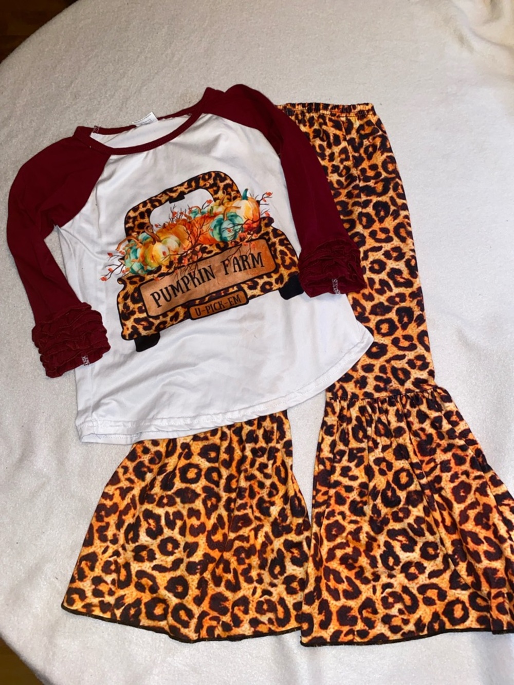 Girls Cheetah Print Outfit with Bell Bottom pants